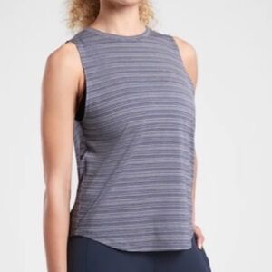 ATHLETA Womens Cloudlight Striped Muscle Tank Top Workout Blue White Medium